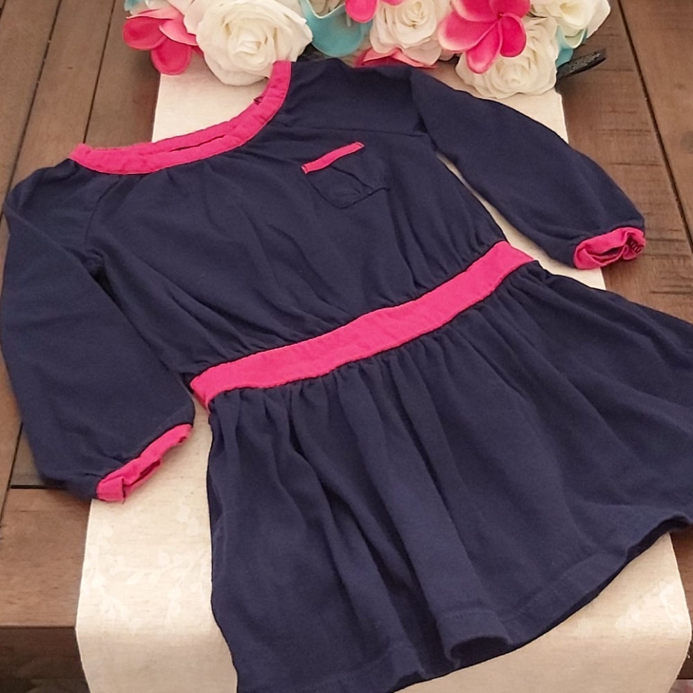 Navy pink long sleeve dress skater dress EUC